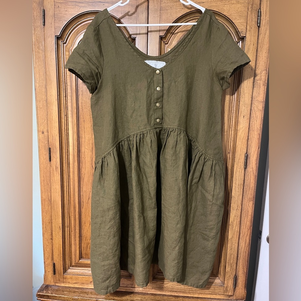 notPERFECTLINEN Olive Green Casual Dress
